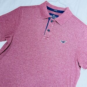 Hollister Mens Red Heathered Stretch Polo Shirt Epic Flex Short Sleeve Med